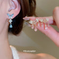 Pink Crystal Butterfly Drop Earrings with Reflective Details view 1