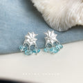 Silver Tone Holly Leaf Aqua Drop Earrings In Stud And Clip Styles view 4