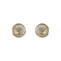 Gold Round Rose Stud Earrings White Inlay Wavy Frame view 5