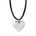 Silver Heart Pendant Necklace On Black Cord Adjustable Tie Closure view 5