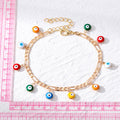 Gold Tone Curb Chain Bracelets with Dangling Evil Eye Beads view 5