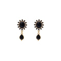 Black Oval Rhinestone Drop Earrings Teardrop Gold Tone view 5