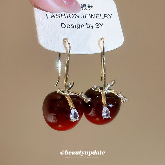 Red Apple Hook Earrings with Crystal Bow Detail Jewelry Design