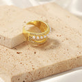 Gold Tone Open Ring Multi Band Pearl Row And Pavé Stones view 2