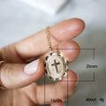 Gold Oval Scalloped Cross Pendant Necklace Fine Chain view 5