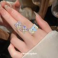 Multicolor Crystal Flower Stud Earrings Enamel Daisy Open Ring Two view 3