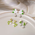 White Tulip Green Heart Flower Pearl Drop Earrings Styles view 1