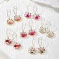 Gold Tone Cat-Shaped Pressed Flower Glitter Drop Earrings in Six Designs view 1