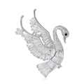 Crystal Swan Brooch with Raised Wings in Silver and Gold Tones view 5