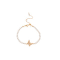 Gold Pearl Butterfly Bracelet Bow Lariat Necklace 2 Styles view 5