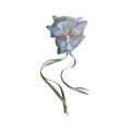 Gray Green Translucent Bow Hair Claw With Pearl Like Center And Ribbon Tails view 5