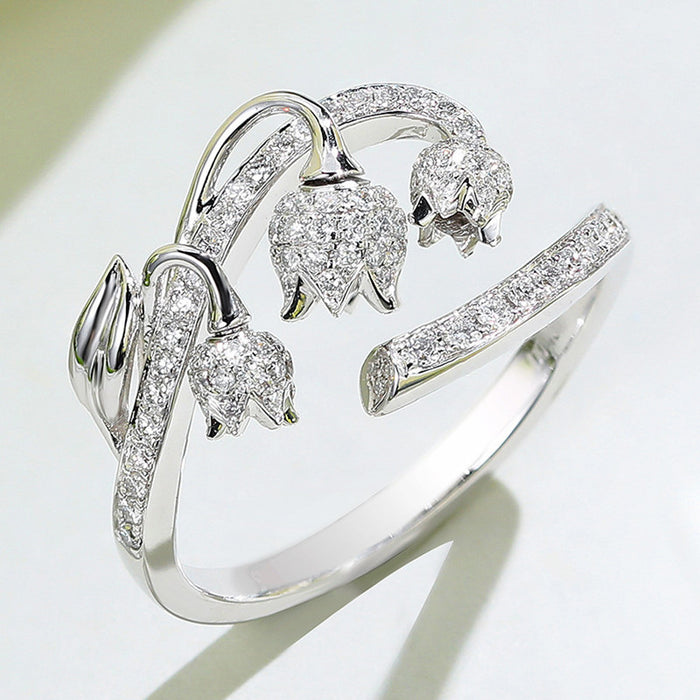 Lily Of The Valley Open Ring In Polished Silver Tone