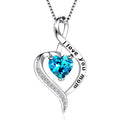 Silver Tone Mom Heart Blue Crystal Pendant Necklace view 1