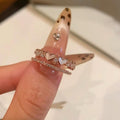 Rose Gold Pearl Heart Double Open Ring Crystal Band view 2