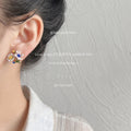 White Daisy Purple Berry And Multicolor Flower Asymmetric Stud Earrings view 3