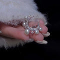 Silver Tone Crescent Moon Ring With Pearl Like Drops And Stars view 4