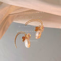 Gold Tone Pastel Flower Cluster And Baroque Pearl Hook Earrings view 4