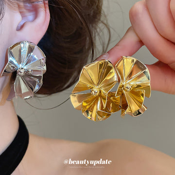 Folded Disc Statement Stud Earrings in Gold and Silver Tone