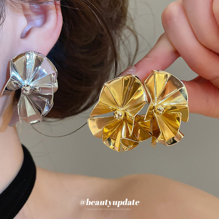 Folded Disc Statement Stud Earrings in Gold and Silver Tone