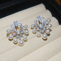 Silver Tone Crystal and Pearl Look Chandelier Earrings view 6