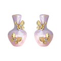Purple Pink Vase And Gold Tone Butterfly Stud Earrings view 5