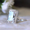White Gold Tone Large Rectangular Clear Halo Ring Sizes 6-10 view 3