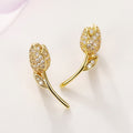 Curved Rosebud Stud Earrings With Clear Stones In Two Tones view 6