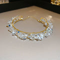 Gold Wire Clear Crystal Chip Cluster Open Cuff Bracelet view 3
