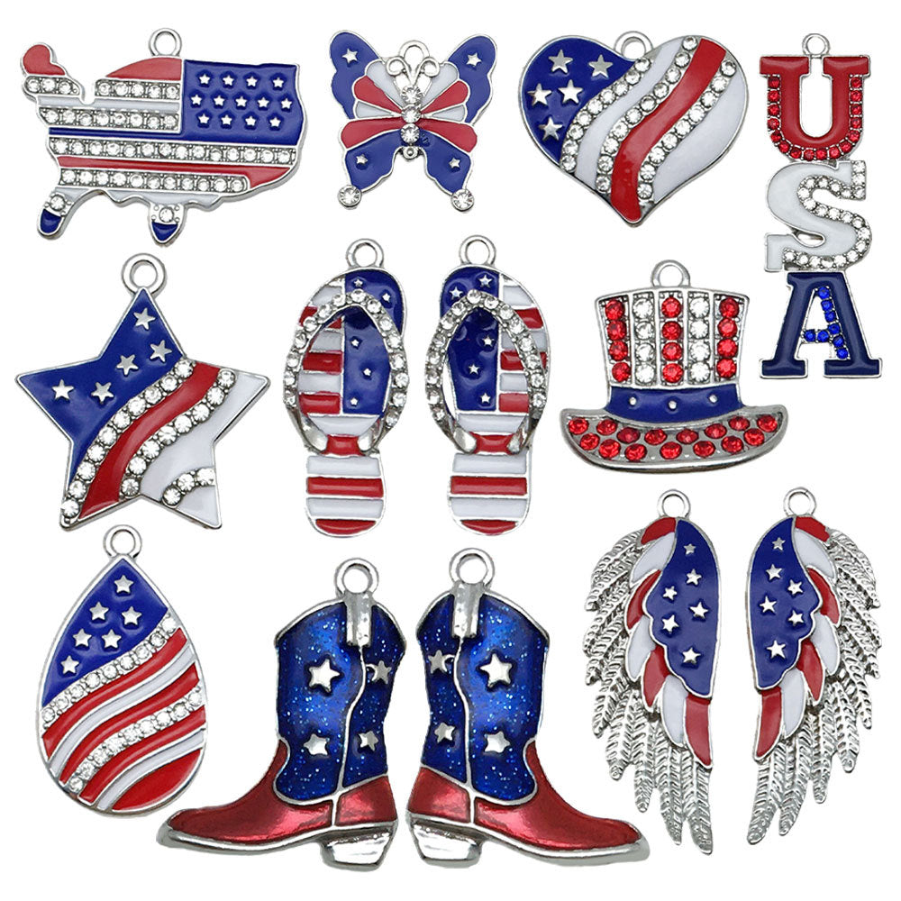 Enamel Zinc Alloy Independence Day Heart Hat Star Charm Pendant for DIY Earrings Jewelry