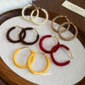 Red Flocked Hoop Earrings With Slim Gold Tone Hooks view 3