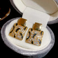 Gold Tone Crystal Openwork Square Drop Earrings Jewelry view 4