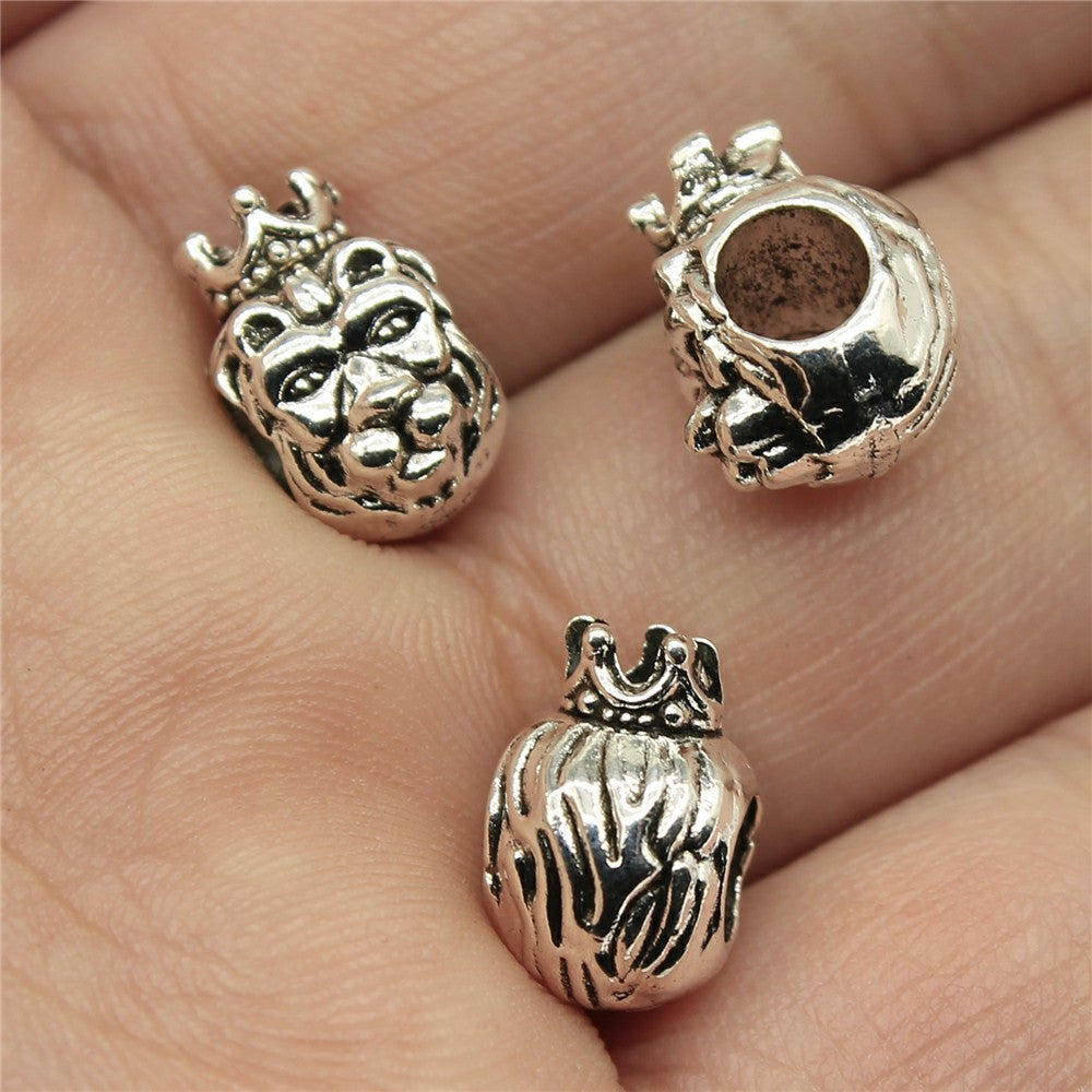 12x9x7mm 1.8g Antique Silver Zinc Alloy Crown Lion Head Large Hole Beads for DIY Bracelet Jewelry