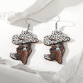 Silver Tone Western Cat Hat Bottle and Cup Acrylic Hook Earrings view 2