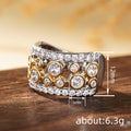 Two-Tone Gold Bezel Circle Cluster Wide Band Finger Ring view 4