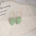 Mint Green Glass Leaf Hook Earrings Clear Crystal Accent view 4