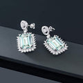 Light Blue Emerald Cut Halo Drop Earrings Silver Tone Metal view 2