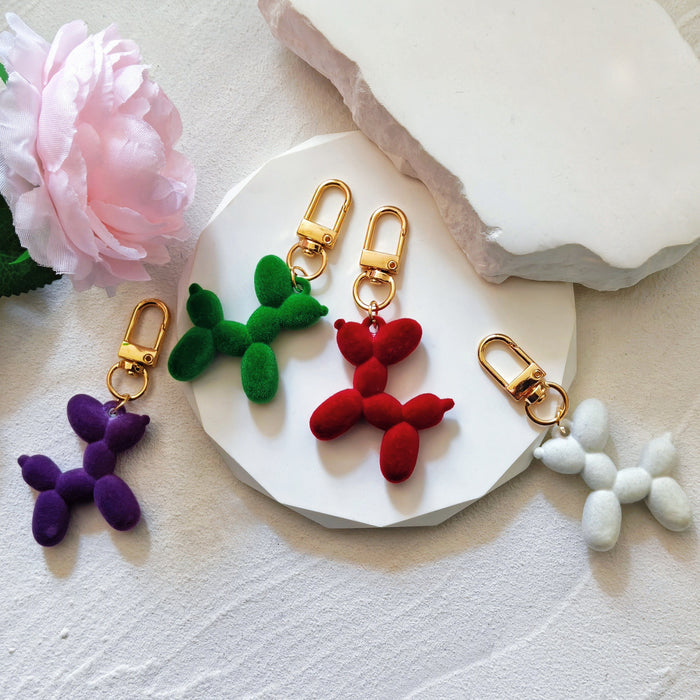Flocked Balloon Dog Clip Charms in Four Bright Colors
