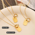 Gold Dog Tag Ring Charm Pendant Necklace Clear Stone view 2