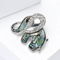 Iridescent Shell Elephant Brooch With Crystal Head and Silver Frame view 3