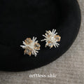 Silver Tone Champagne Square Stone Ice Flower Cluster Stud Earrings view 1