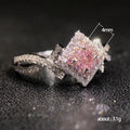 Pink Square Stone Double-Frame Twist Ring In Silver Tone view 5