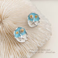 Silver Ocean Beach Stud Earrings With Starfish Pearl And Gold view 1