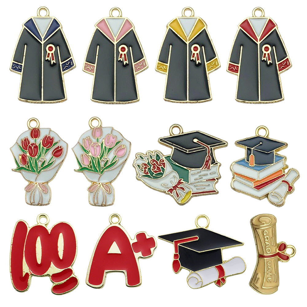 Enamel Zinc Alloy Graduation Cap Exam Theme Charm Pendant for Necklaces and Keychains