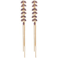 Purple Crystal Leaf Chain Tassel Stud Earrings Fashion Jewelry view 5