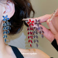 Crystal Leaf Cascade Drop Earrings In Three Colors view 2