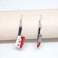Gold and Silver Tone Blood Splatter Knife Hook Earrings view 3