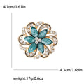Gold Tone Teal Enamel Petal Flower Rhinestone Brooch view 5