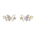 Gold Tone Pearlescent Wing Butterfly Clear Stone Stud Earrings view 5