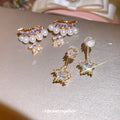 Gold Star Drop Studs Purple Crystal Pearl Ear Clips view 2