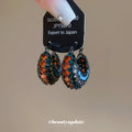 Black Tone Multicolor Beaded Hoop Earrings Fashion Jewelry view 3